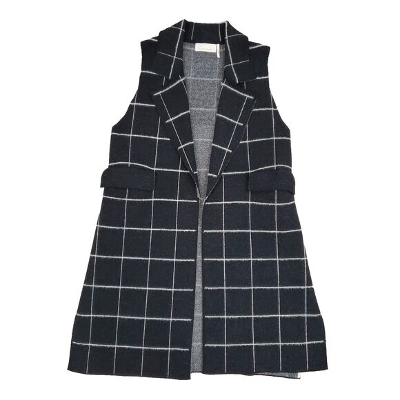 by Anthropologie Checkered Plaid Open Front Long Sweater Vest OS Preppy Career - Picture 1 of 11